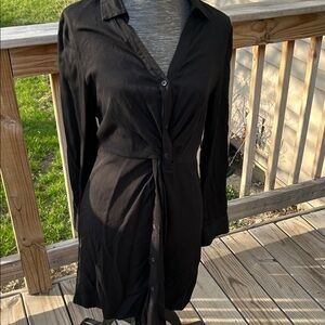 Very J Button-Front Tie-Waist Shirt Dress